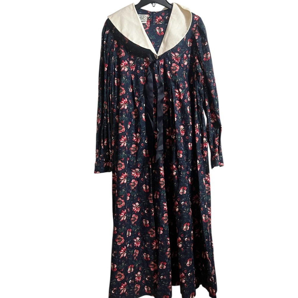 LAURA ASHLEY Vintage Sz 14 Floral Brushed Cotton Edwardian Sailor Style Smock